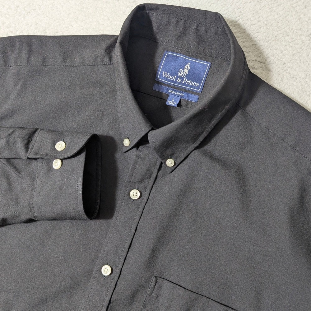 Wool & Prince Button Down Mens L Solid Black L/S Regular Fit 100% Merino Wool